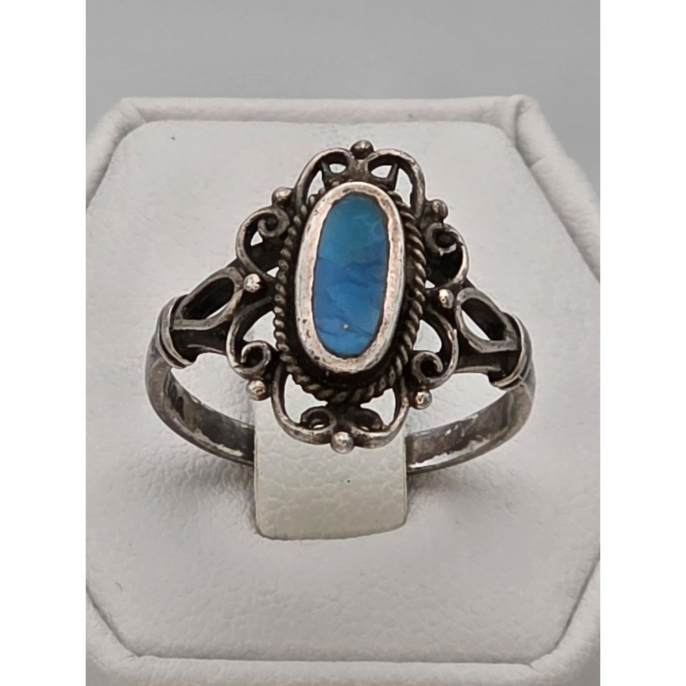 Adams Sterling Silver Ring with Blue Oval Stone Size 7 - Picture 2 of 11